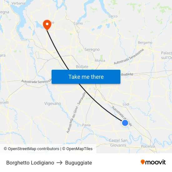 Borghetto Lodigiano to Buguggiate map