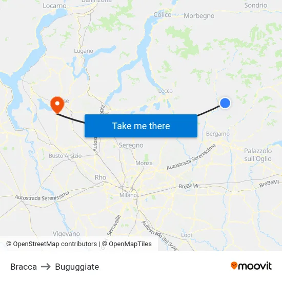Bracca to Buguggiate map