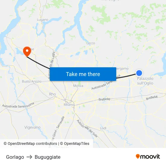 Gorlago to Buguggiate map