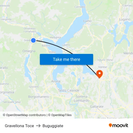 Gravellona Toce to Buguggiate map