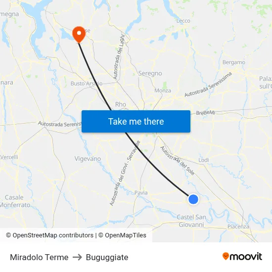 Miradolo Terme to Buguggiate map