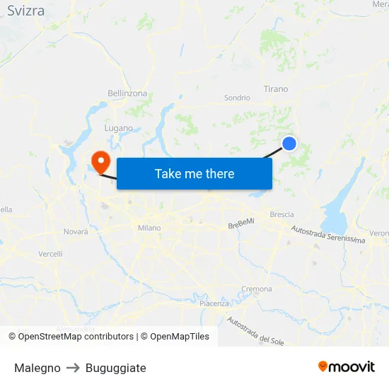 Malegno to Buguggiate map