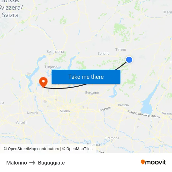 Malonno to Buguggiate map