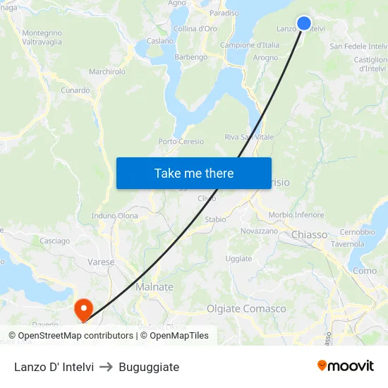 Lanzo D' Intelvi to Buguggiate map