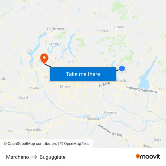 Marcheno to Buguggiate map