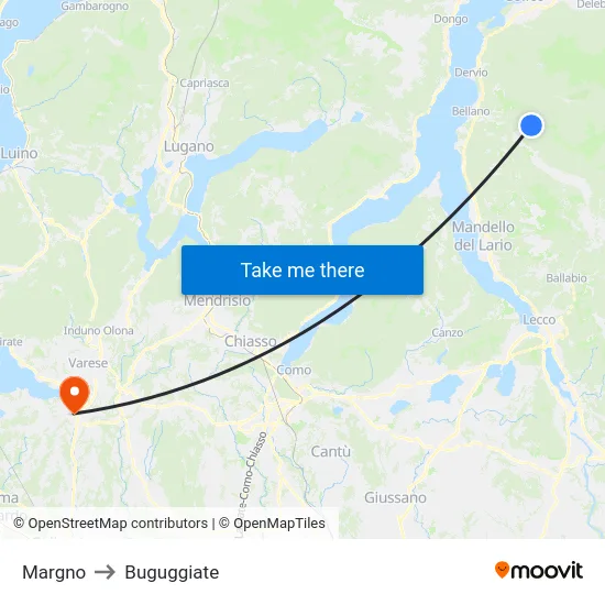 Margno to Buguggiate map
