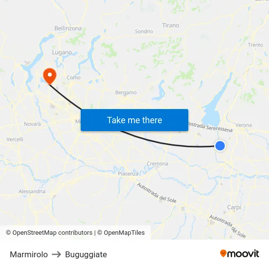 Marmirolo to Buguggiate map