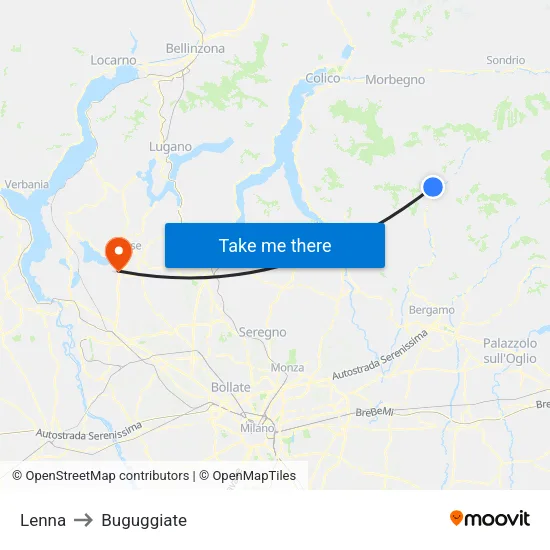 Lenna to Buguggiate map