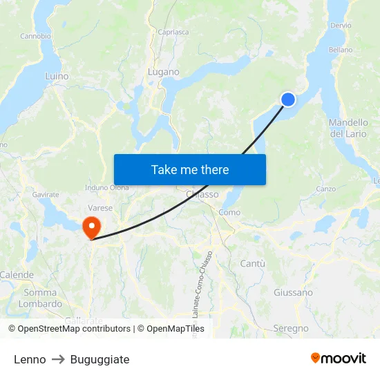 Lenno to Buguggiate map