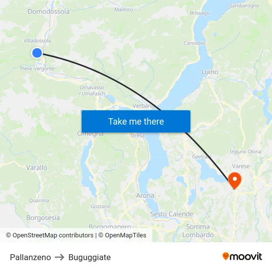 Pallanzeno to Buguggiate map