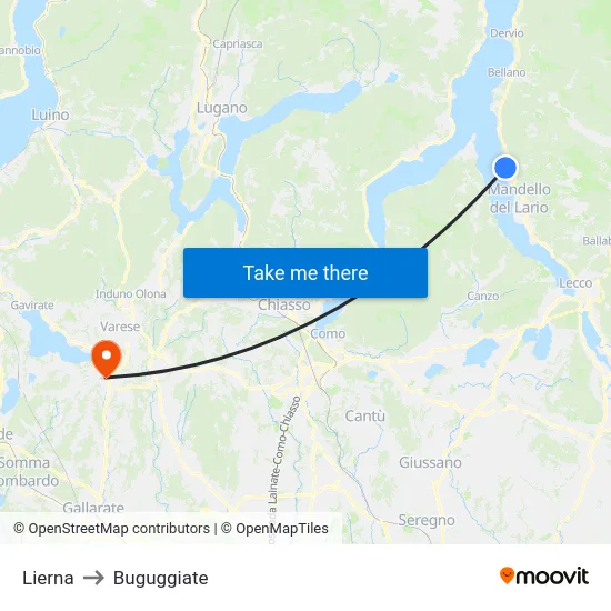 Lierna to Buguggiate map