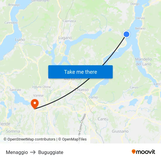 Menaggio to Buguggiate map
