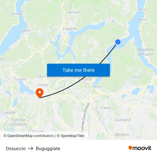 Ossuccio to Buguggiate map