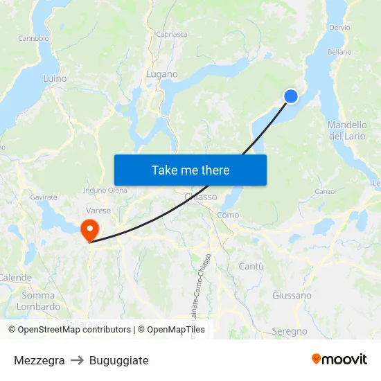 Mezzegra to Buguggiate map