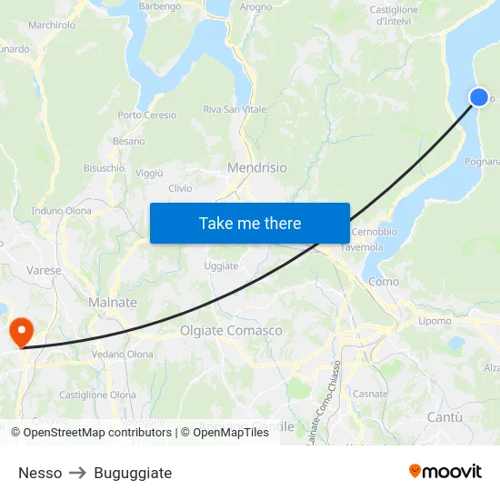 Nesso to Buguggiate map