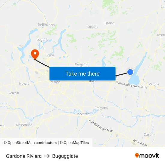 Gardone Riviera to Buguggiate map