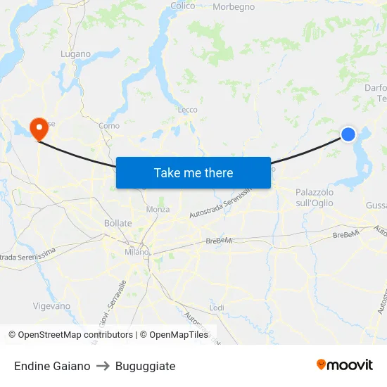 Endine Gaiano to Buguggiate map