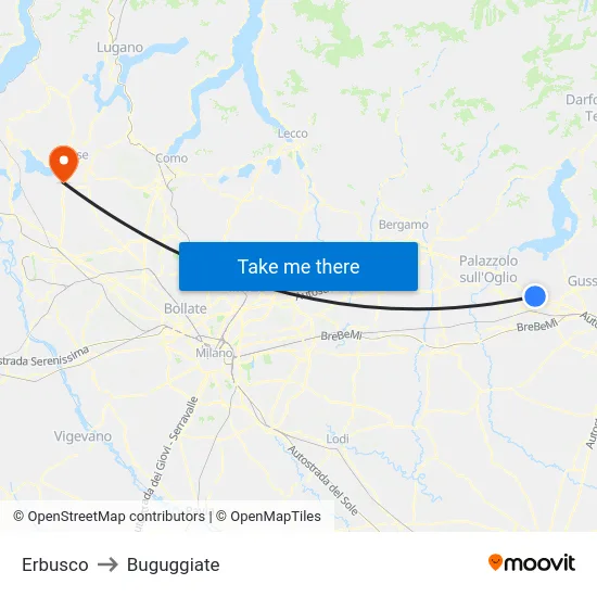 Erbusco to Buguggiate map