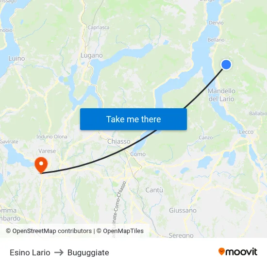 Esino Lario to Buguggiate map