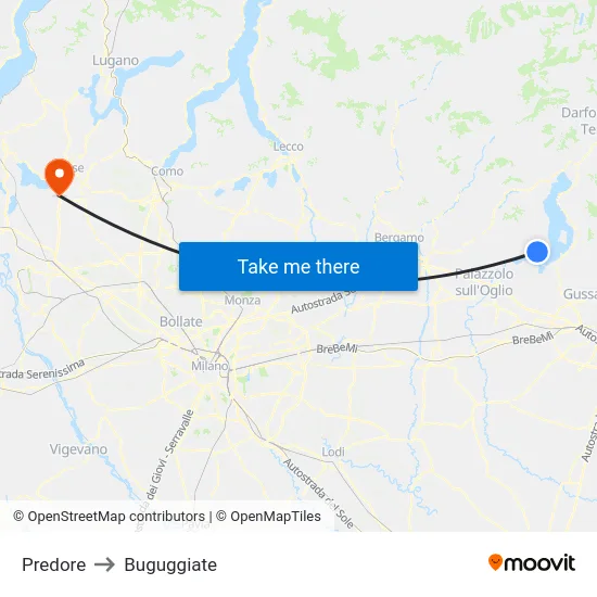 Predore to Buguggiate map