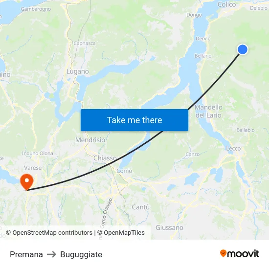 Premana to Buguggiate map