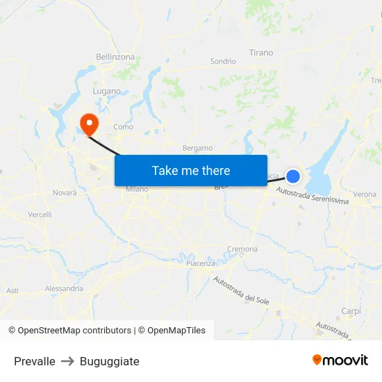 Prevalle to Buguggiate map