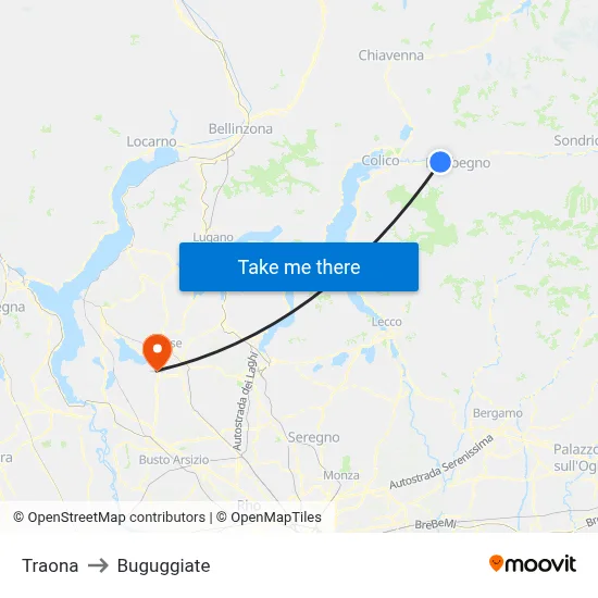 Traona to Buguggiate map