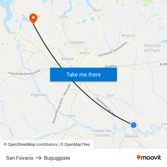 San Fiorano to Buguggiate map