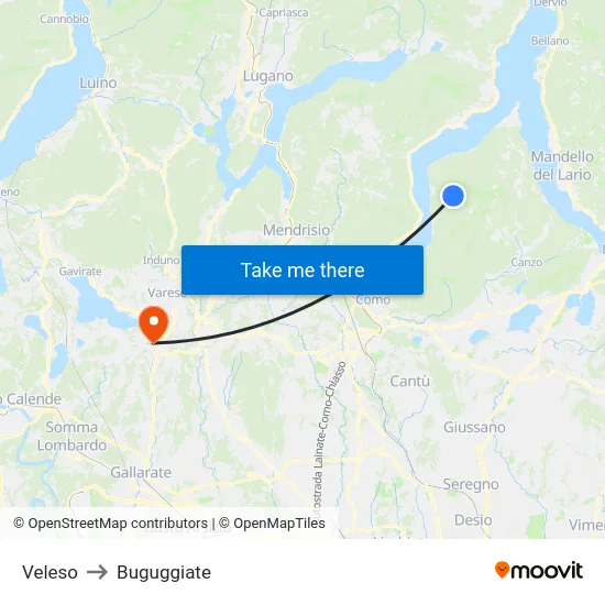 Veleso to Buguggiate map