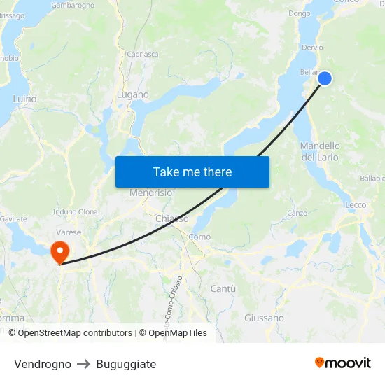 Vendrogno to Buguggiate map