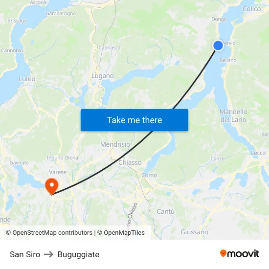 San Siro to Buguggiate map