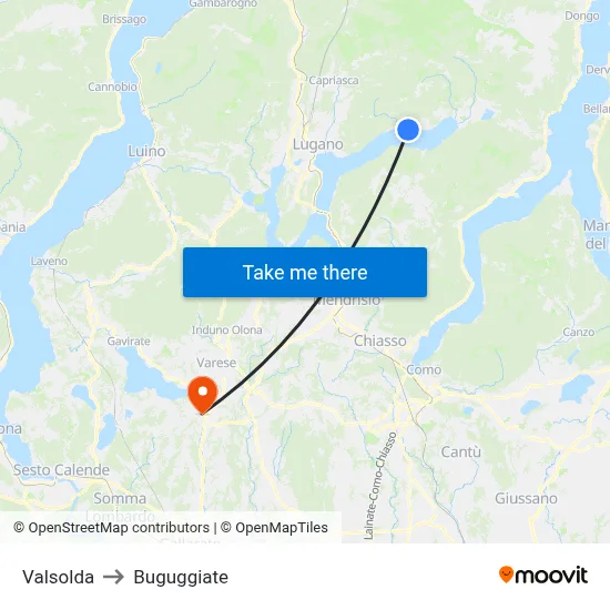 Valsolda to Buguggiate map