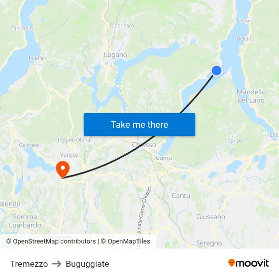 Tremezzo to Buguggiate map