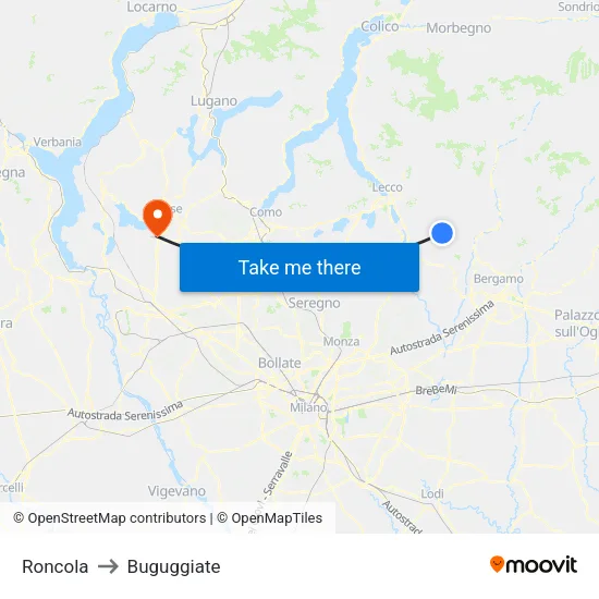 Roncola to Buguggiate map
