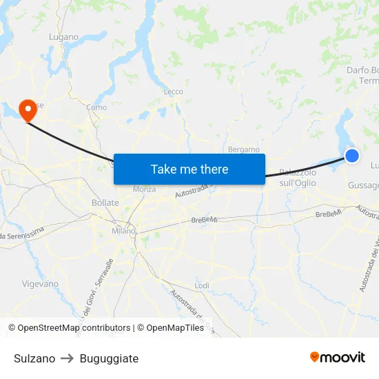 Sulzano to Buguggiate map