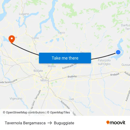 Tavernola Bergamasca to Buguggiate map