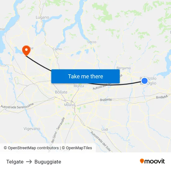 Telgate to Buguggiate map