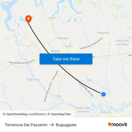 Terranova Dei Passerini to Buguggiate map
