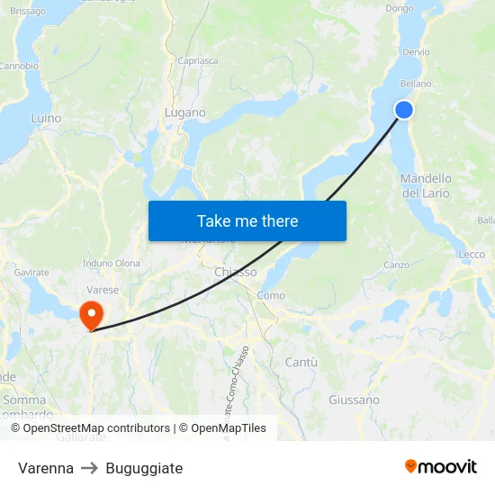 Varenna to Buguggiate map