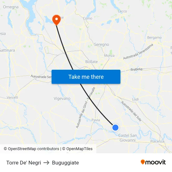 Torre De' Negri to Buguggiate map
