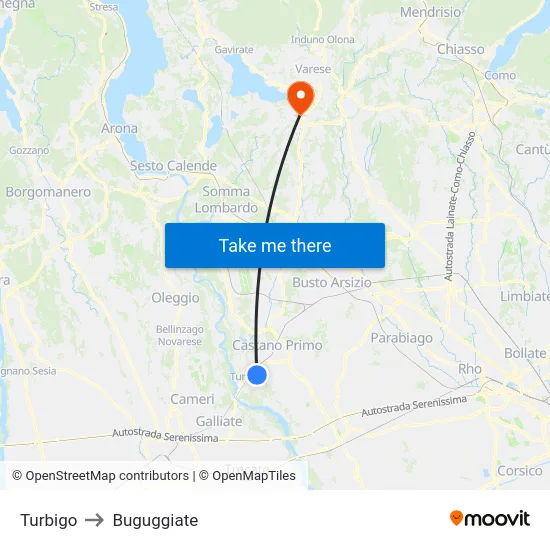 Turbigo to Buguggiate map