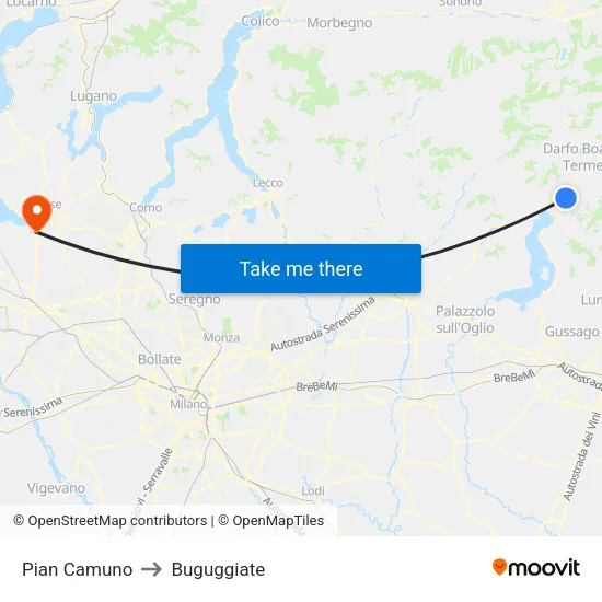 Pian Camuno to Buguggiate map