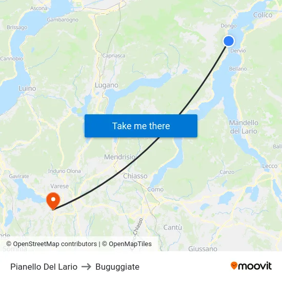 Pianello Del Lario to Buguggiate map