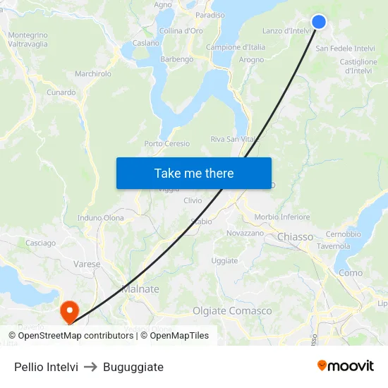 Pellio Intelvi to Buguggiate map