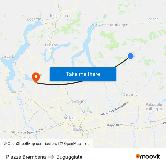 Piazza Brembana to Buguggiate map