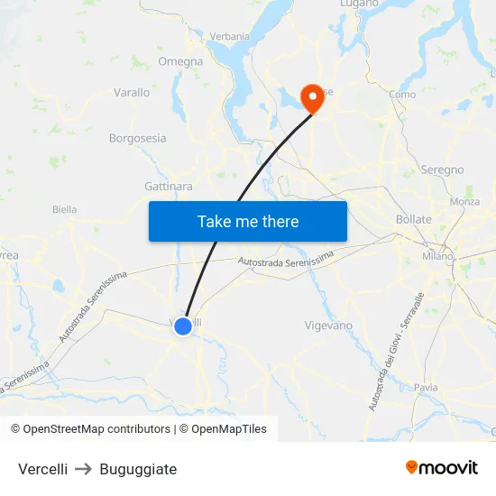 Vercelli to Buguggiate map