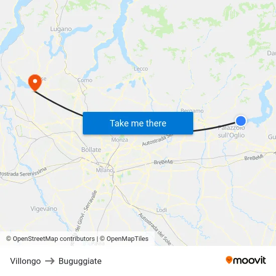Villongo to Buguggiate map