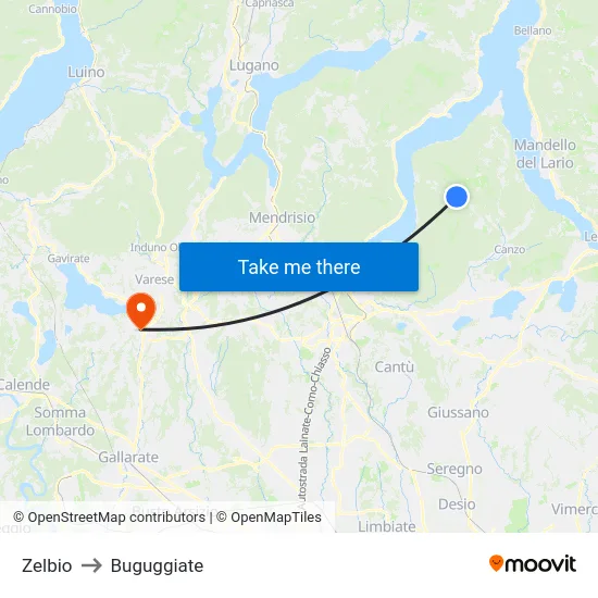 Zelbio to Buguggiate map