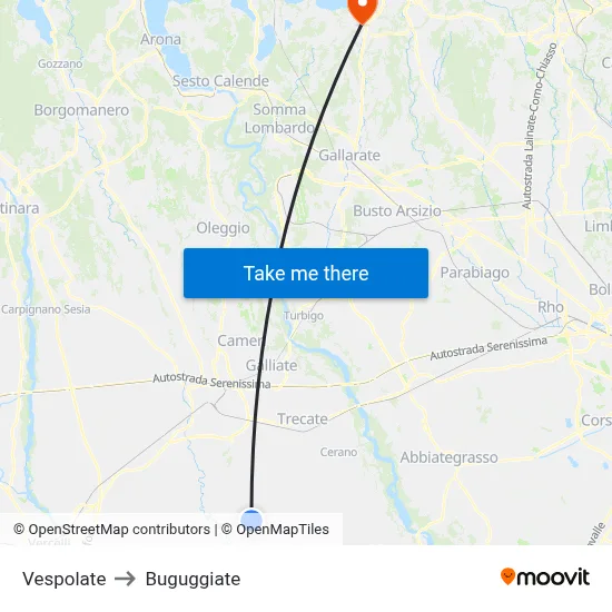 Vespolate to Buguggiate map