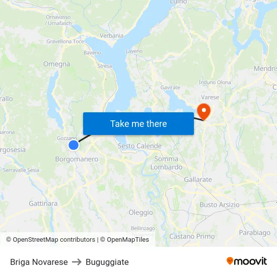 Briga Novarese to Buguggiate map